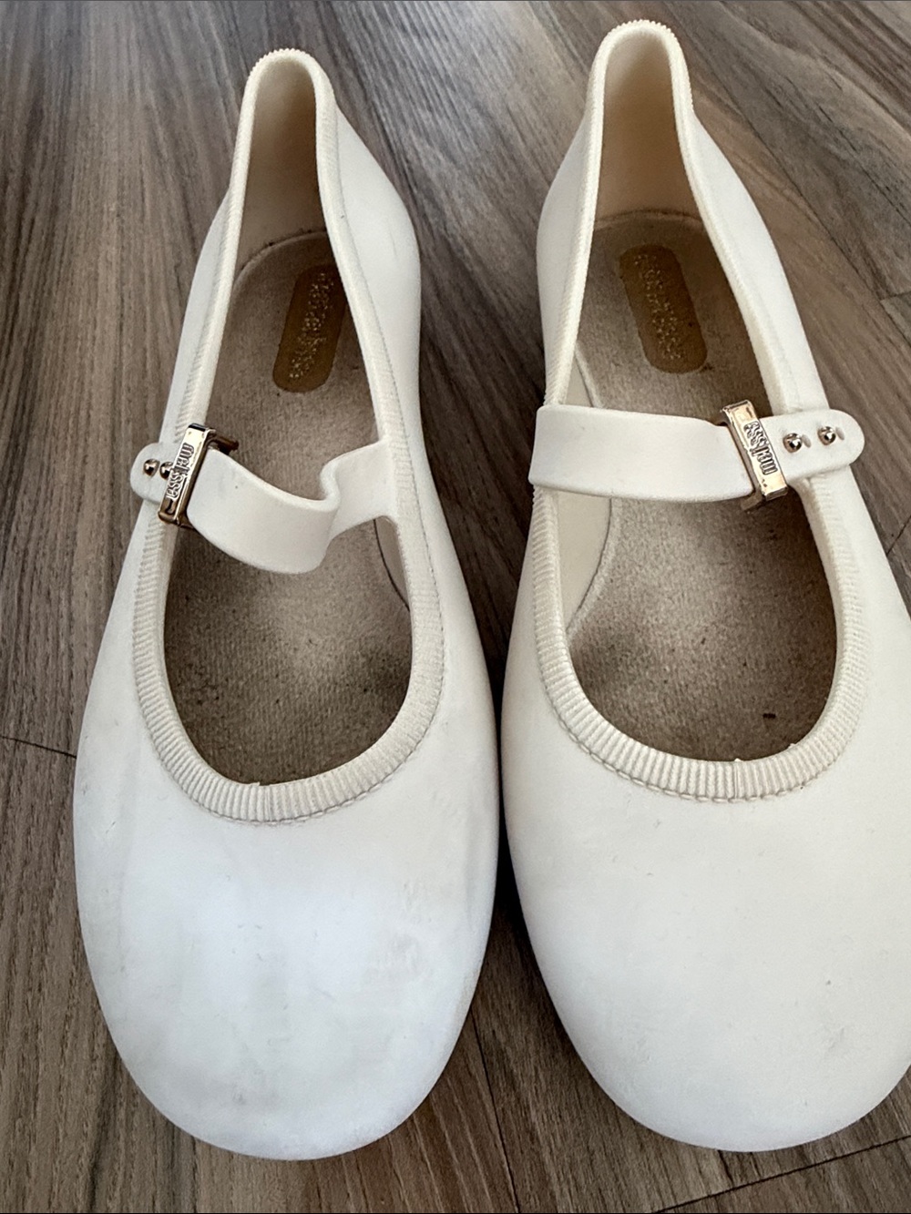 Mini Melissa Cream Mary Jane Flats with Gold Buckle